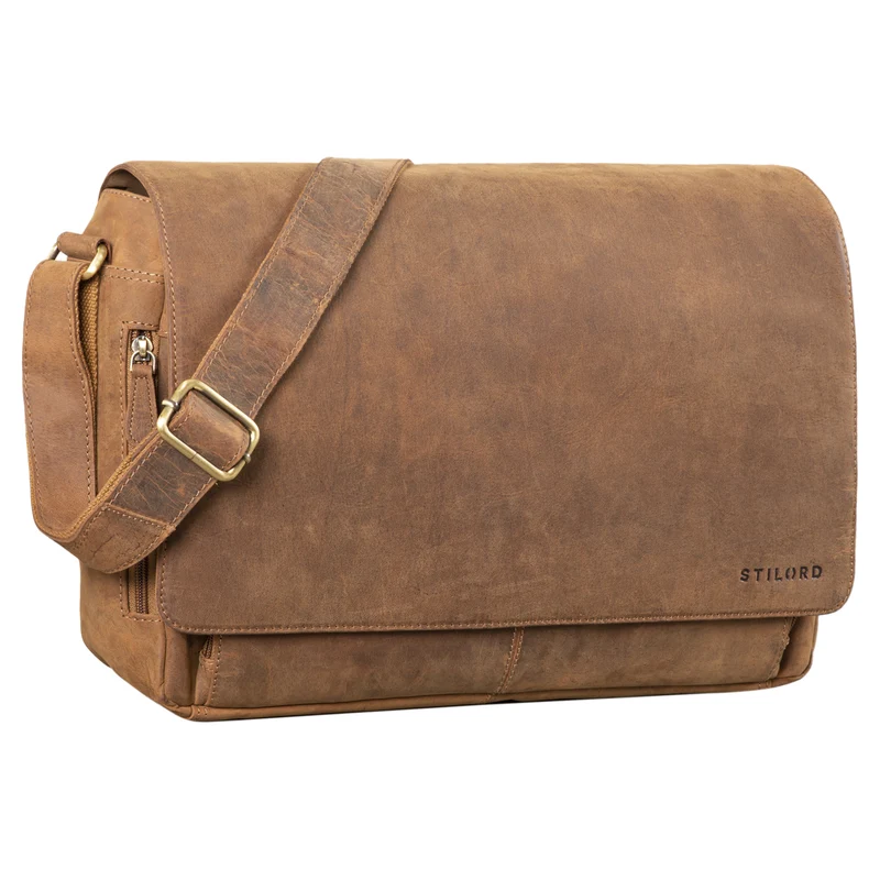 "Tom" Vintage Leder Umhängetasche mit 15 Zoll Laptopfach für Damen und Herren