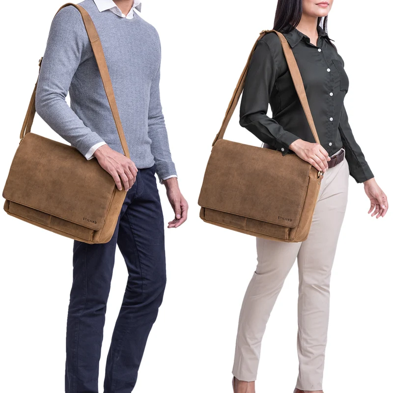 "Tom" Vintage Leder Umhängetasche mit 15 Zoll Laptopfach für Damen und Herren