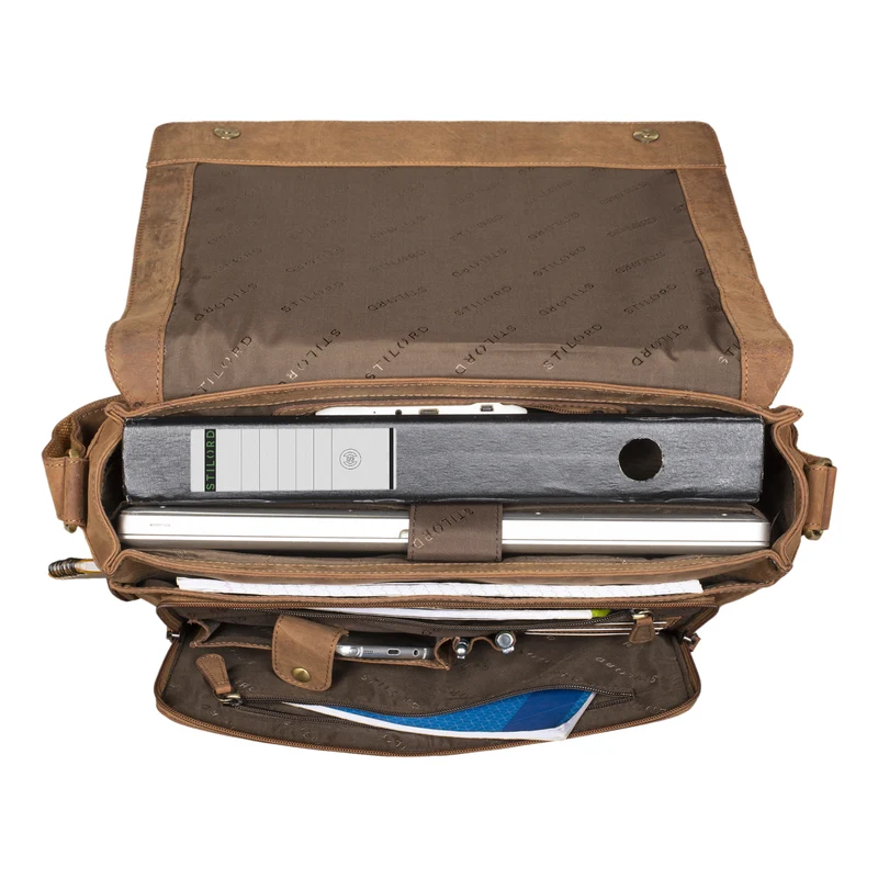 "Tom" Vintage Leder Umhängetasche mit 15 Zoll Laptopfach für Damen und Herren