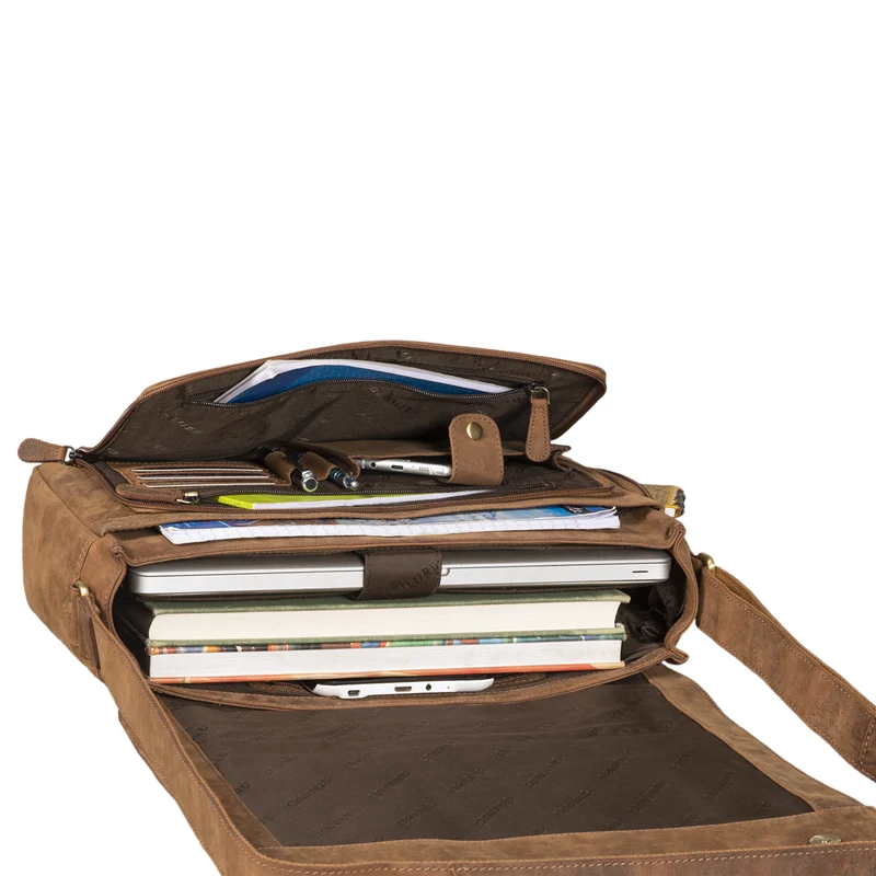 "Tom" Vintage Leder Umhängetasche mit 15 Zoll Laptopfach für Damen und Herren