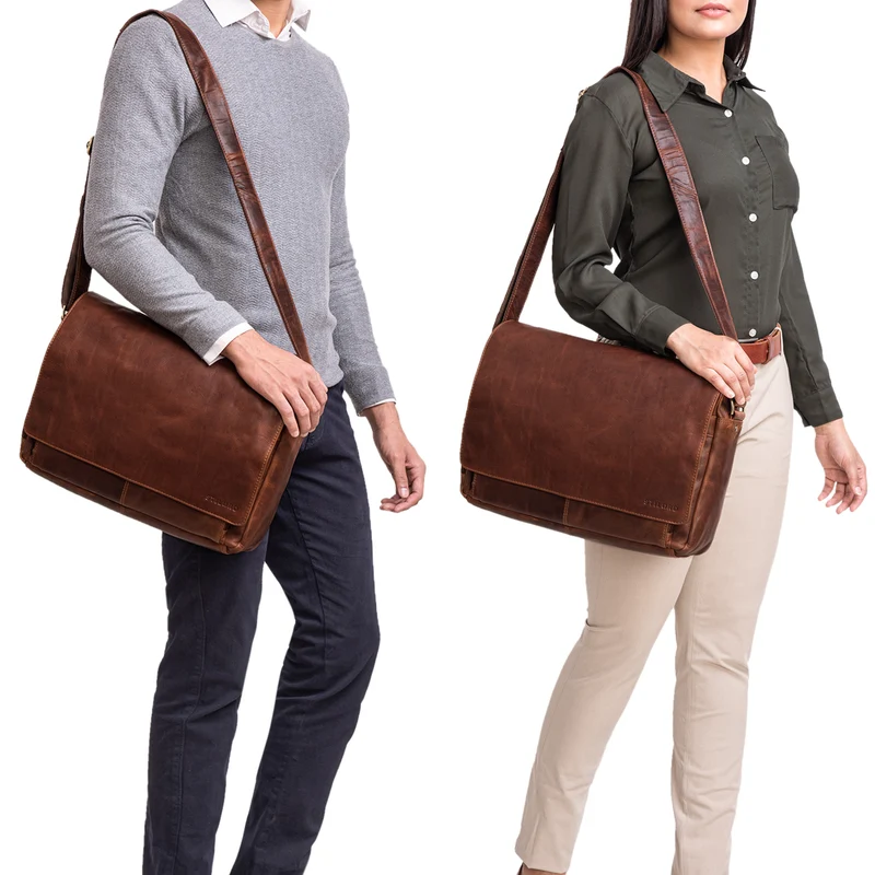 "Tom" Vintage Leder Umhängetasche mit 15 Zoll Laptopfach für Damen und Herren