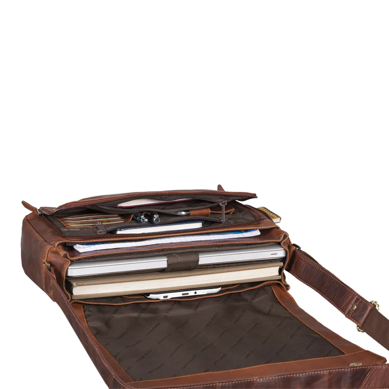 "Tom" Vintage Leder Umhängetasche mit 15 Zoll Laptopfach für Damen und Herren