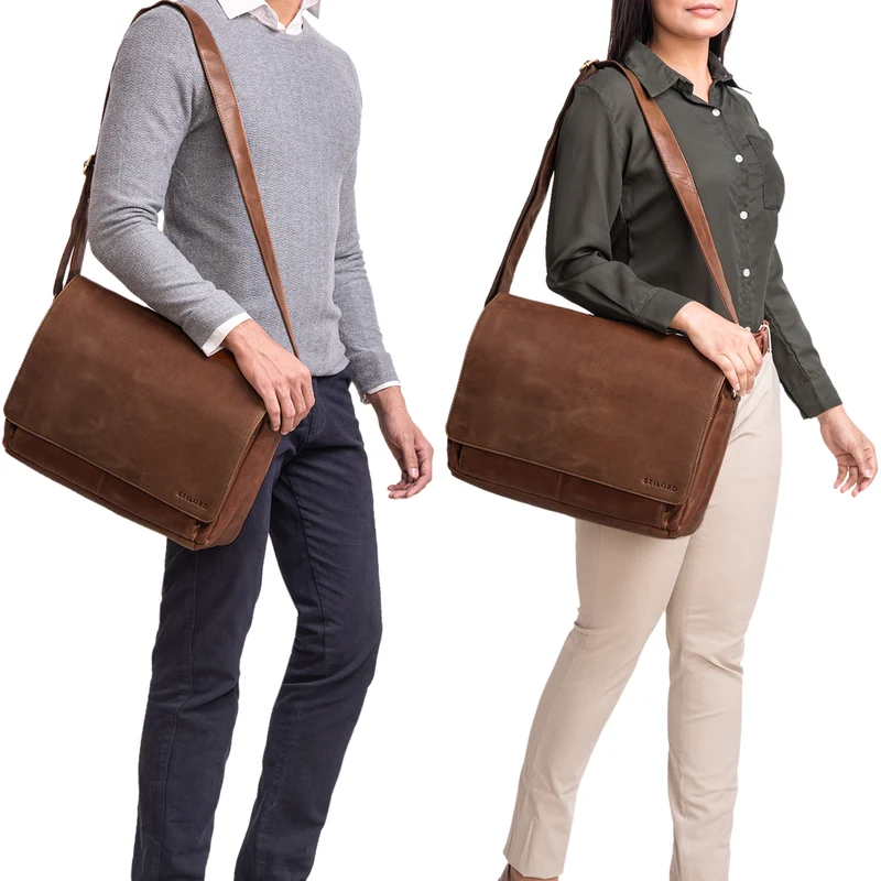"Tom" Vintage Leder Umhängetasche mit 15 Zoll Laptopfach für Damen und Herren