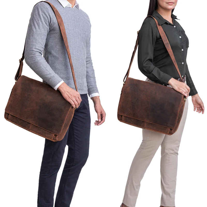 "Tom" Vintage Leder Umhängetasche mit 15 Zoll Laptopfach für Damen und Herren