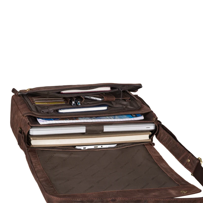 "Tom" Vintage Leder Umhängetasche mit 15 Zoll Laptopfach für Damen und Herren
