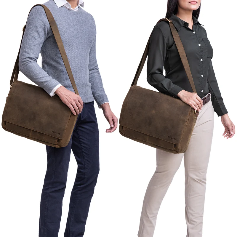 "Tom" Vintage Leder Umhängetasche mit 15 Zoll Laptopfach für Damen und Herren