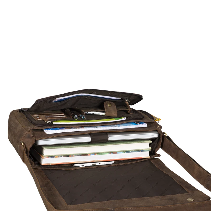 "Tom" Vintage Leder Umhängetasche mit 15 Zoll Laptopfach für Damen und Herren