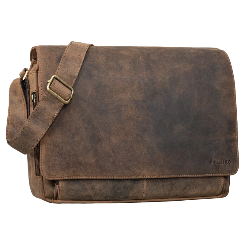 "Tom" Vintage Leder Umhängetasche mit 15 Zoll Laptopfach für Damen und Herren