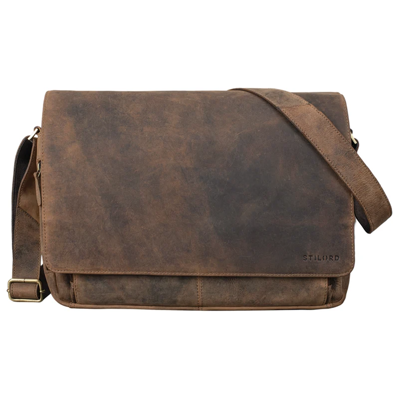 "Tom" Vintage Leder Umhängetasche mit 15 Zoll Laptopfach für Damen und Herren