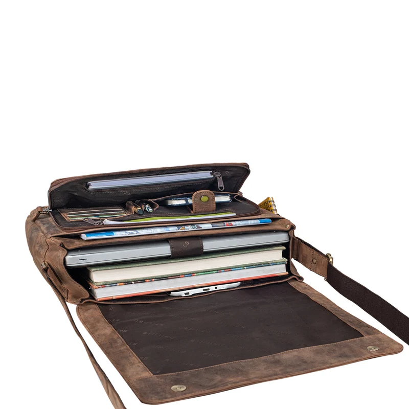 "Tom" Vintage Leder Umhängetasche mit 15 Zoll Laptopfach für Damen und Herren