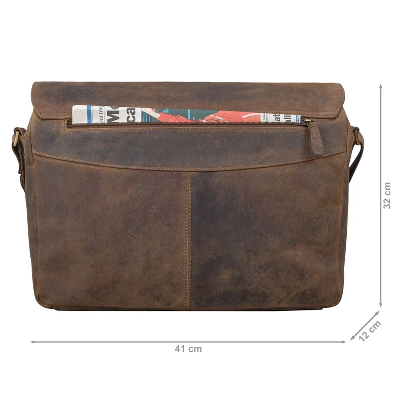 "Tom" Vintage Leder Umhängetasche mit 15 Zoll Laptopfach für Damen und Herren