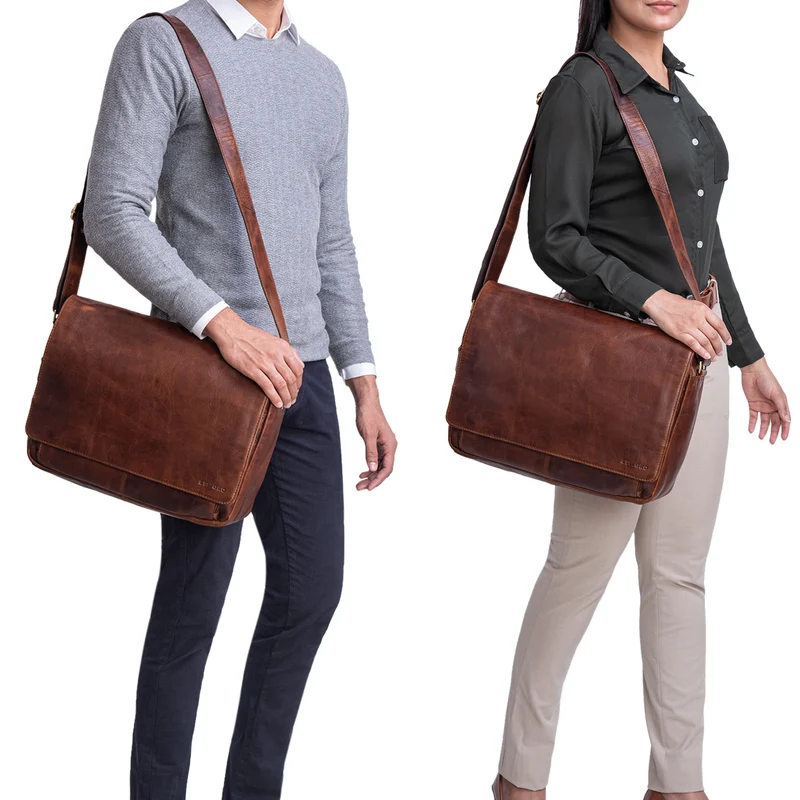 "Tom" Vintage Leder Umhängetasche mit 15 Zoll Laptopfach für Damen und Herren