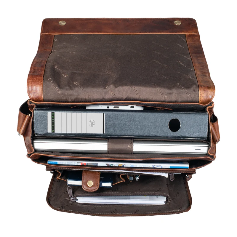 "Tom" Vintage Leder Umhängetasche mit 15 Zoll Laptopfach für Damen und Herren