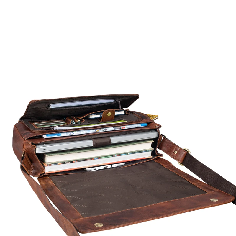 "Tom" Vintage Leder Umhängetasche mit 15 Zoll Laptopfach für Damen und Herren