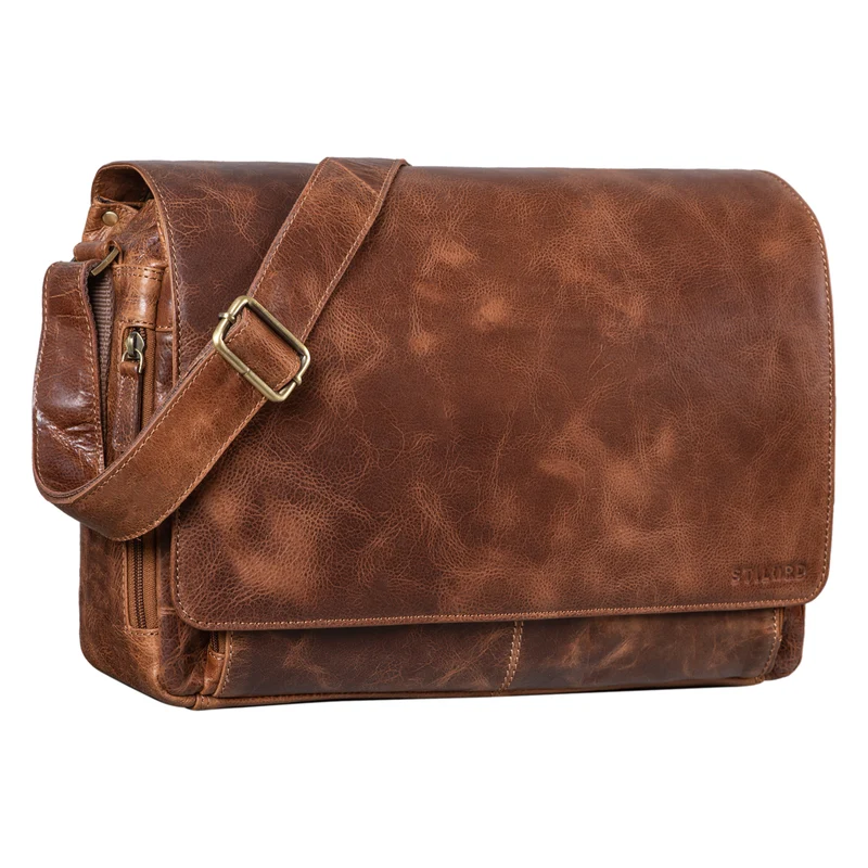 "Tom" Vintage Leder Umhängetasche mit 15 Zoll Laptopfach für Damen und Herren