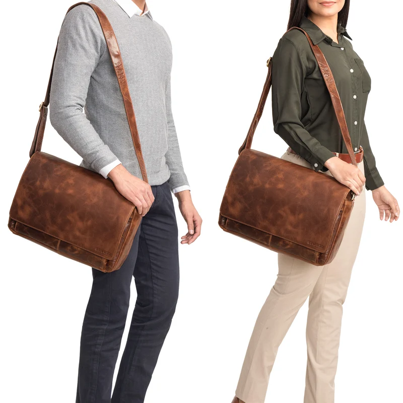 "Tom" Vintage Leder Umhängetasche mit 15 Zoll Laptopfach für Damen und Herren