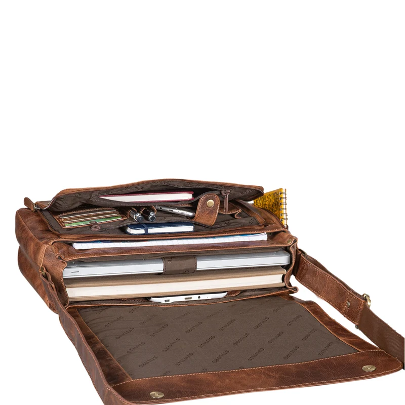 "Tom" Vintage Leder Umhängetasche mit 15 Zoll Laptopfach für Damen und Herren