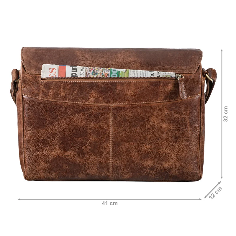 "Tom" Vintage Leder Umhängetasche mit 15 Zoll Laptopfach für Damen und Herren