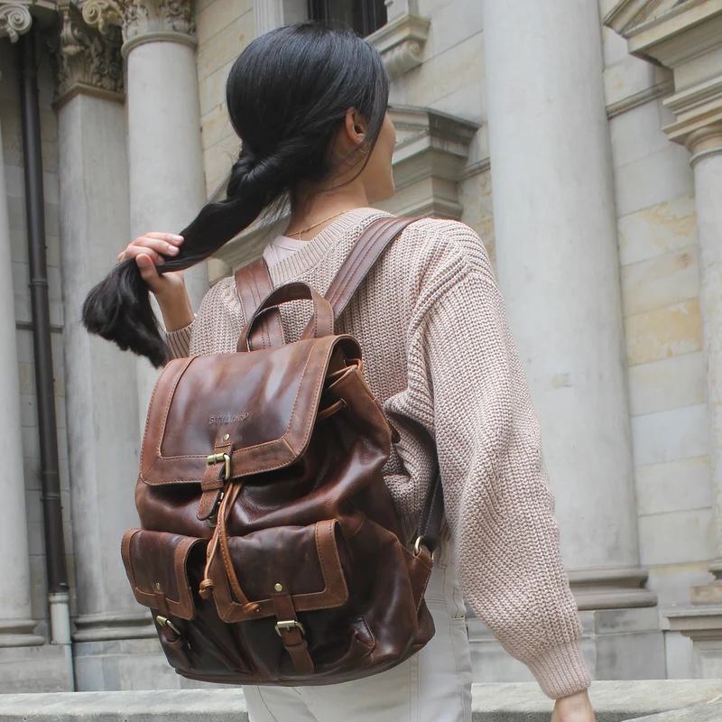 "Nora" Großer Lederrucksack Vintage für Damen und Herren