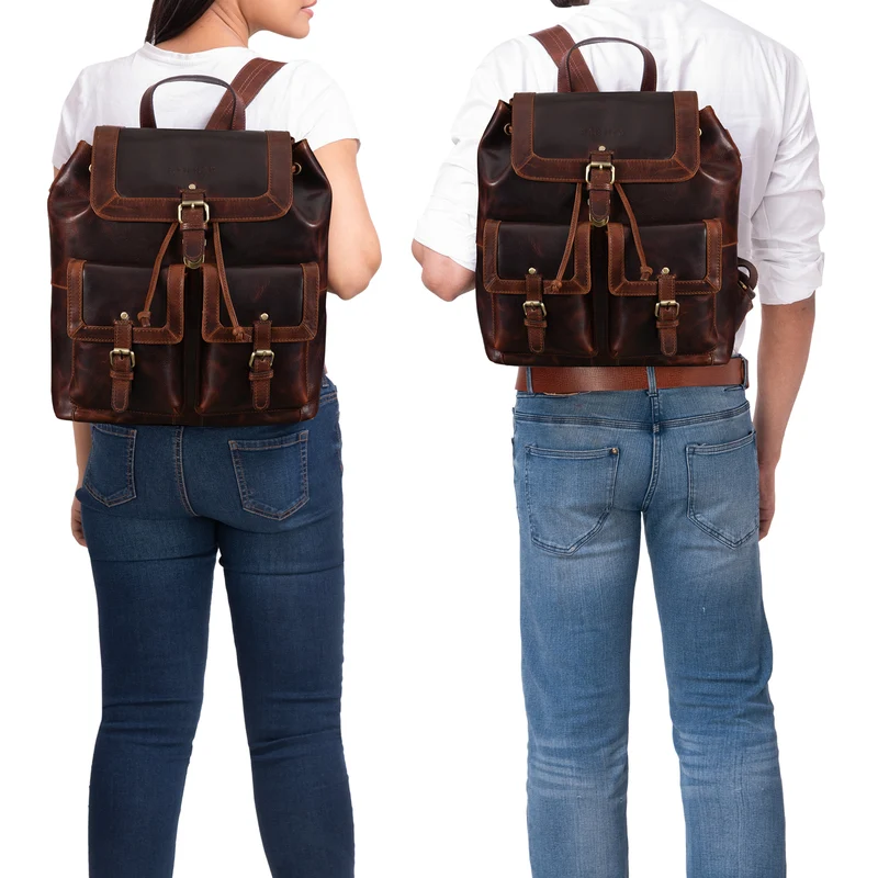 "Nora" Großer Lederrucksack Vintage für Damen und Herren