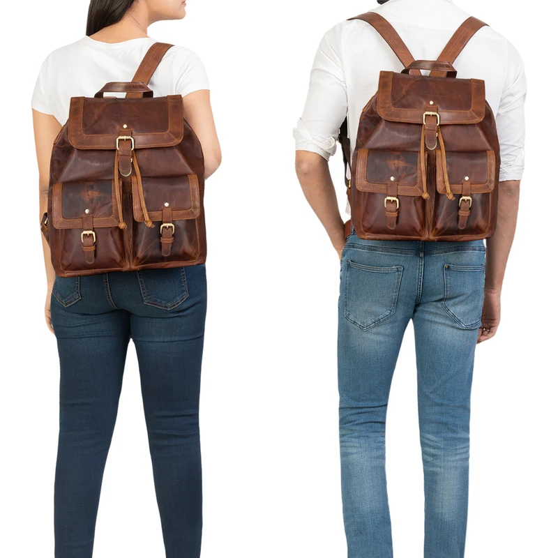 "Nora" Großer Lederrucksack Vintage für Damen und Herren