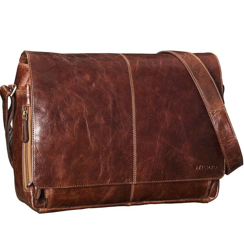 "Alex" Vintage Ledertasche Männer Frauen Businesstasche zum Umhängen 15,6 Zoll
