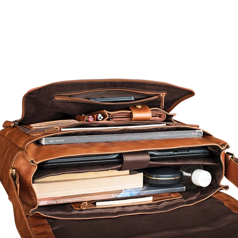 "Alex" Vintage Ledertasche Männer Frauen Businesstasche zum Umhängen 15,6 Zoll