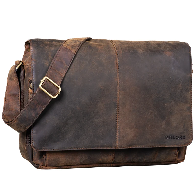 "Alex" Vintage Ledertasche Männer Frauen Businesstasche zum Umhängen 15,6 Zoll