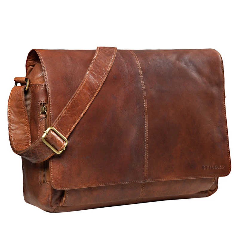 "Alex" Vintage Ledertasche Männer Frauen Businesstasche zum Umhängen 15,6 Zoll