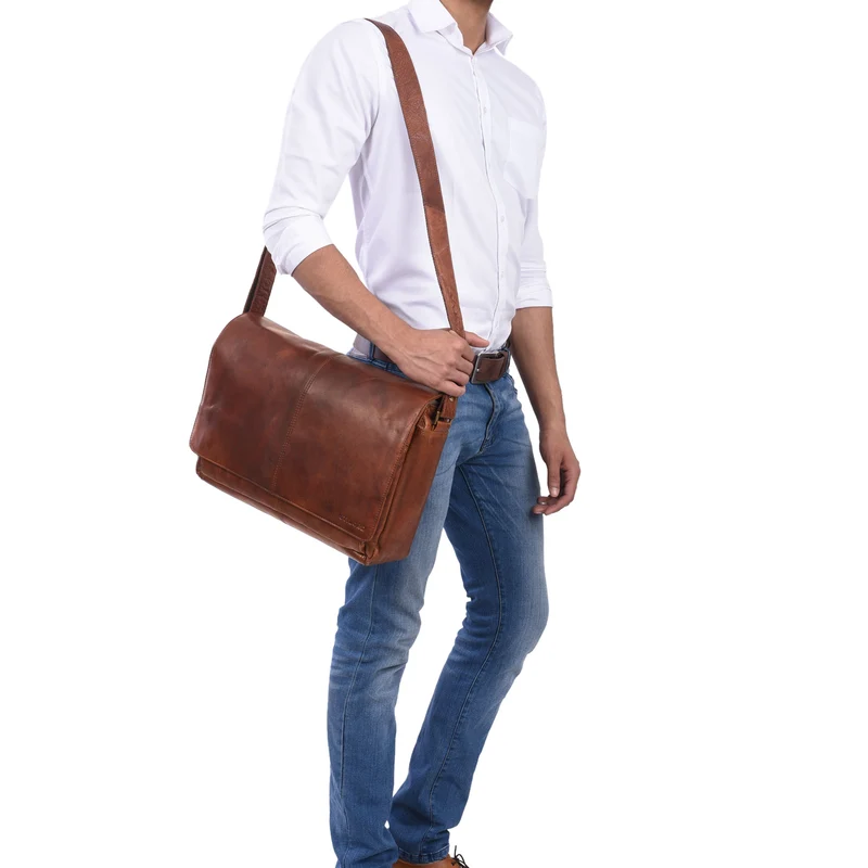 "Alex" Vintage Ledertasche Männer Frauen Businesstasche zum Umhängen 15,6 Zoll