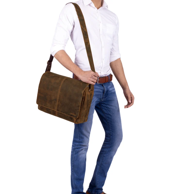 "Alex" Vintage Ledertasche Männer Frauen Businesstasche zum Umhängen 15,6 Zoll