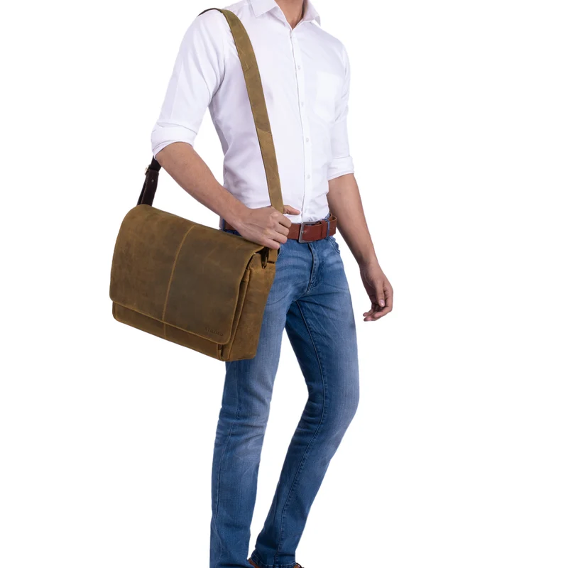"Alex" Vintage Ledertasche Männer Frauen Businesstasche zum Umhängen 15,6 Zoll