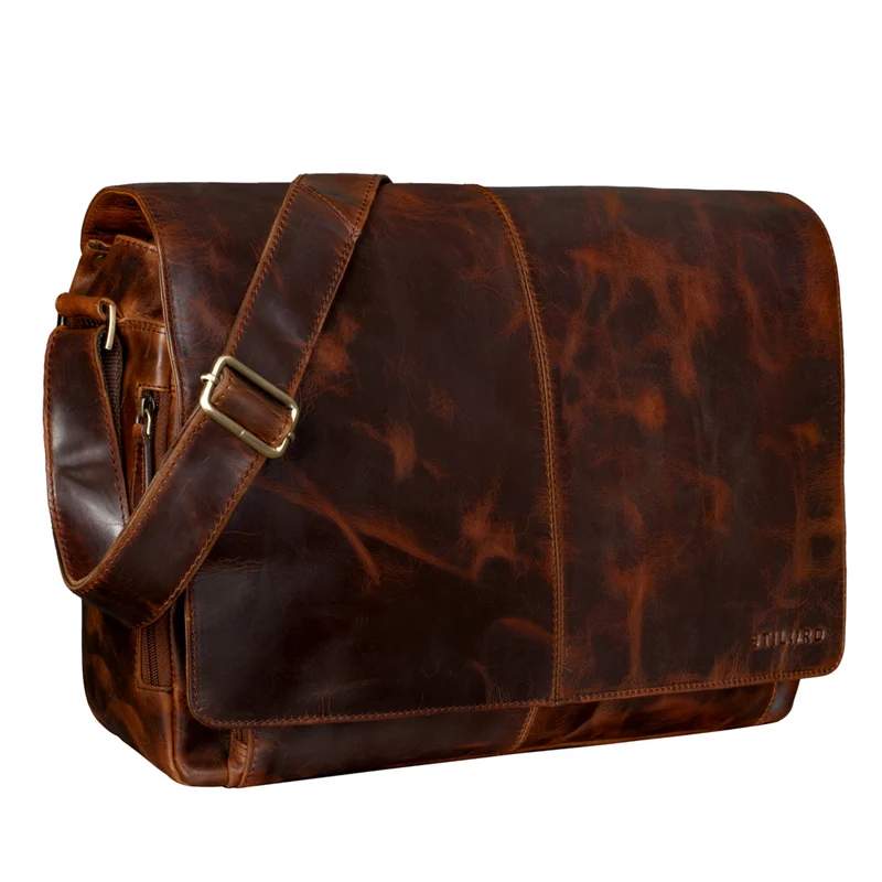 "Alex" Vintage Ledertasche Männer Frauen Businesstasche zum Umhängen 15,6 Zoll