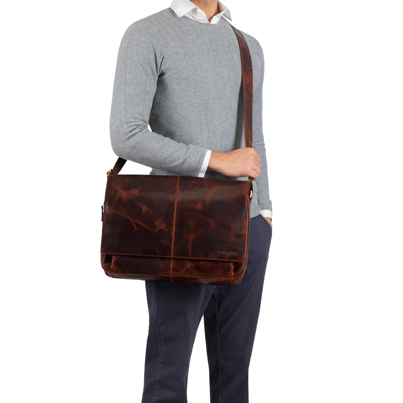"Alex" Vintage Ledertasche Männer Frauen Businesstasche zum Umhängen 15,6 Zoll