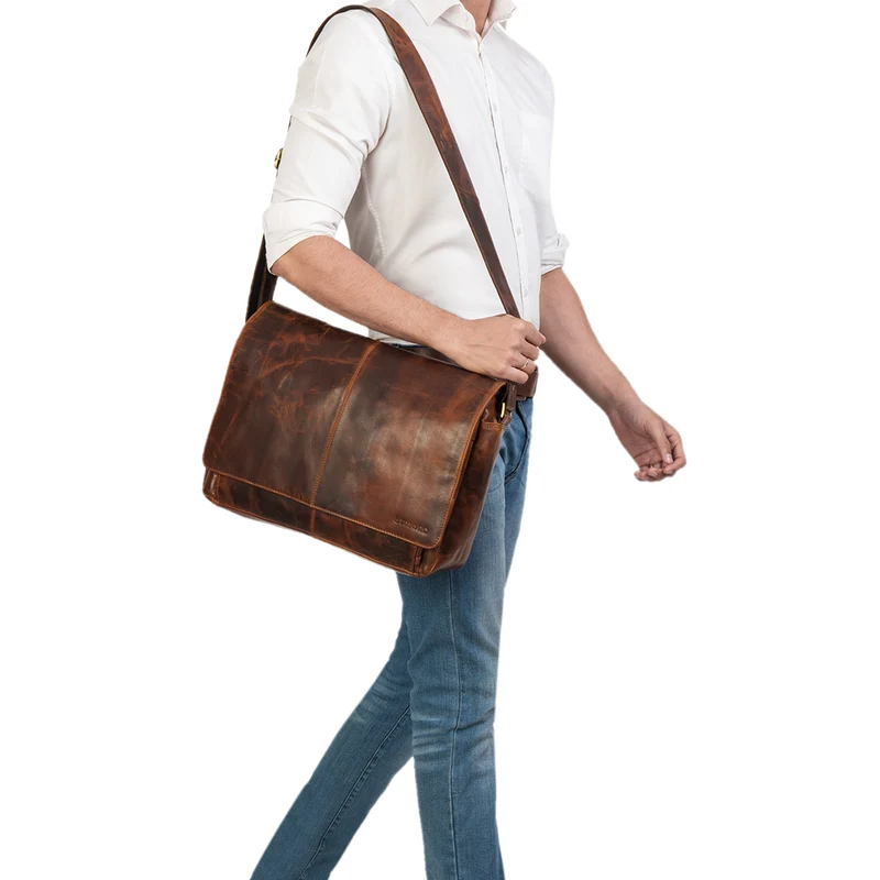 "Alex" Vintage Ledertasche Männer Frauen Businesstasche zum Umhängen 15,6 Zoll