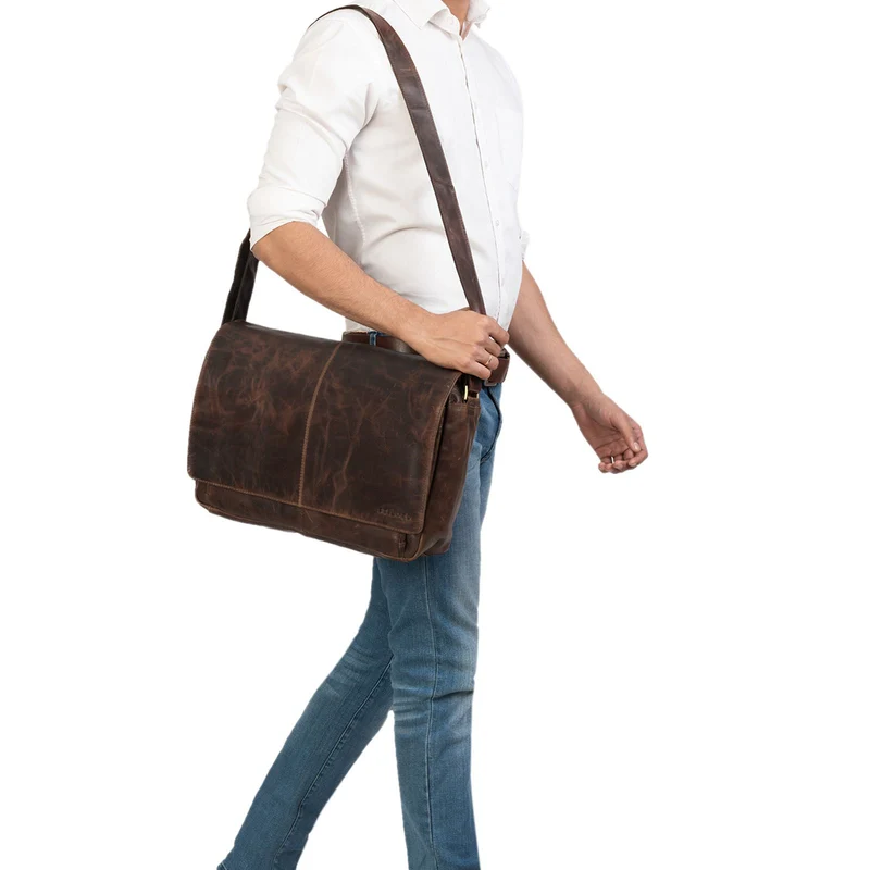 "Alex" Vintage Ledertasche Männer Frauen Businesstasche zum Umhängen 15,6 Zoll