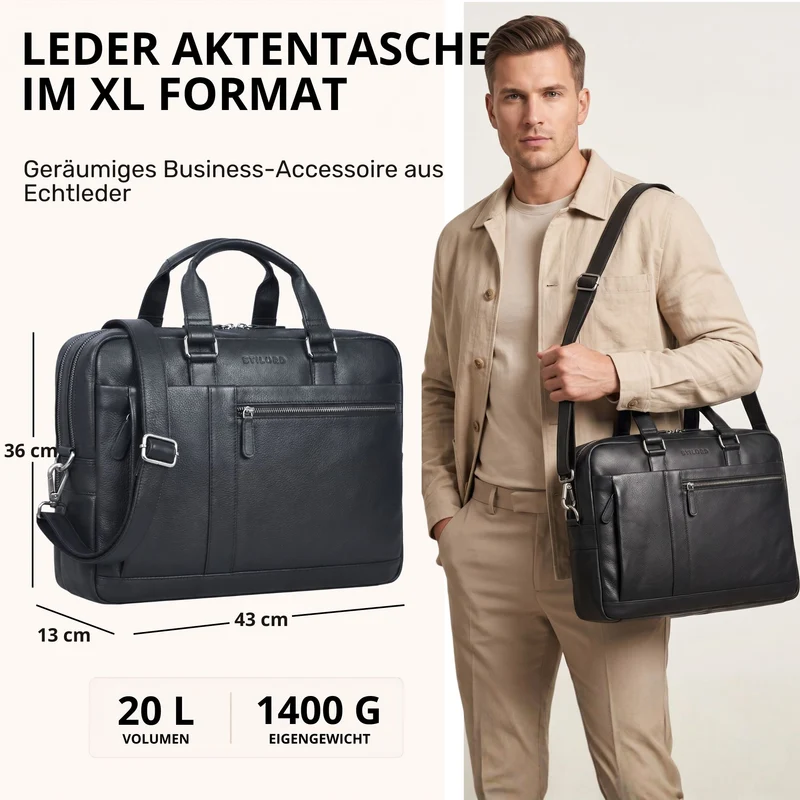 "Nico" Große Businesstasche aus Hochwertigem Leder 15.6 Zoll