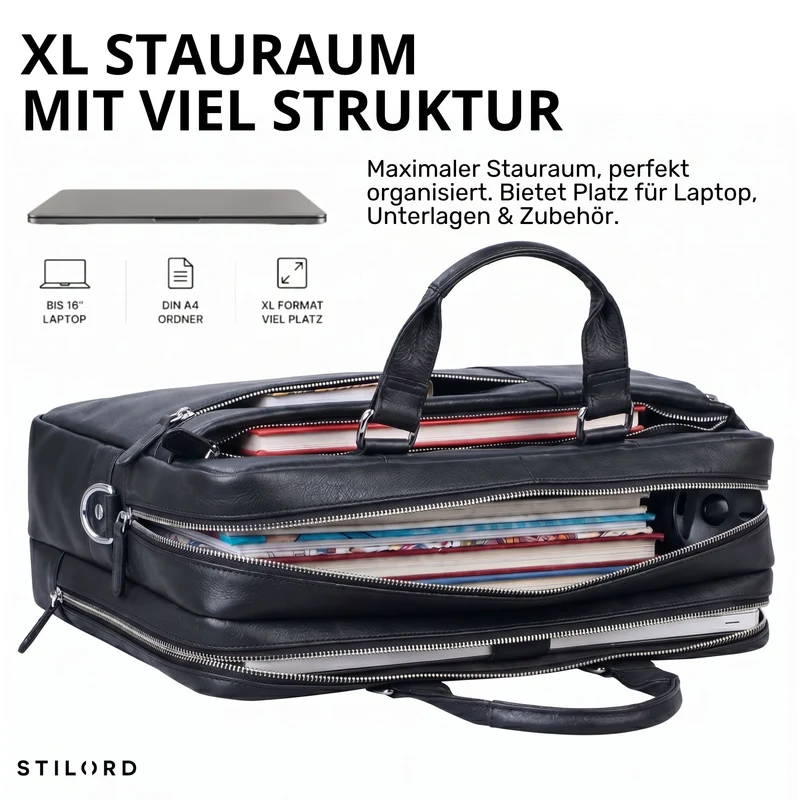 "Nico" Große Businesstasche aus Hochwertigem Leder 15.6 Zoll