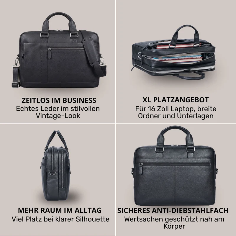 "Nico" Große Businesstasche aus Hochwertigem Leder 15.6 Zoll