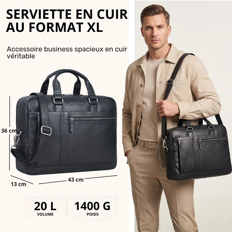 "Nico" Große Businesstasche aus Hochwertigem Leder 15.6 Zoll