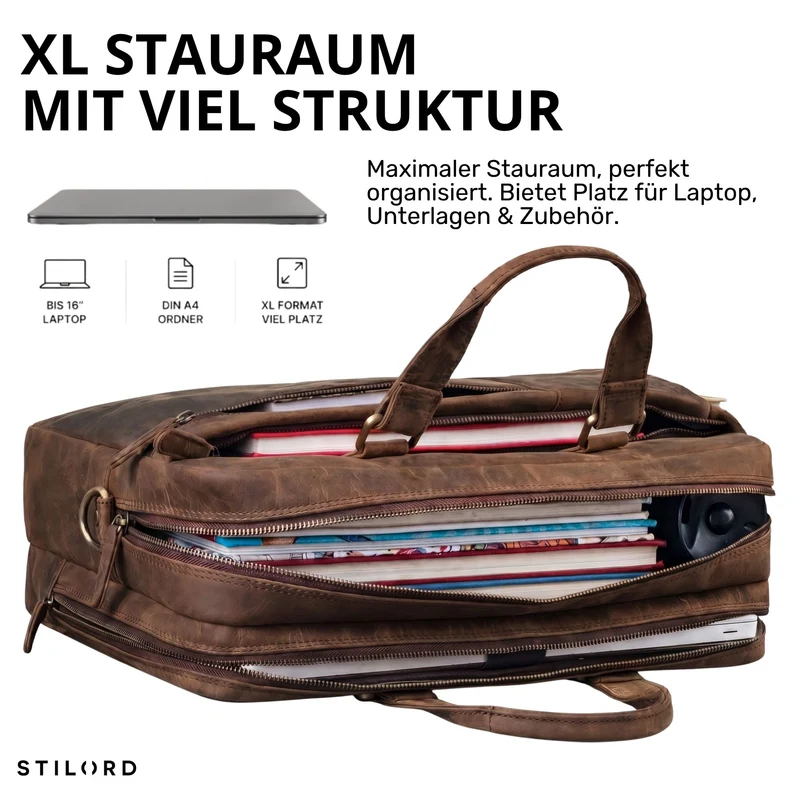 "Nico" Große Businesstasche aus Hochwertigem Leder 15.6 Zoll