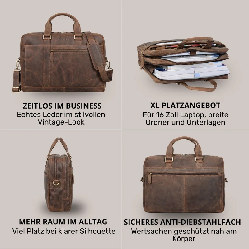 "Nico" Große Businesstasche aus Hochwertigem Leder 15.6 Zoll