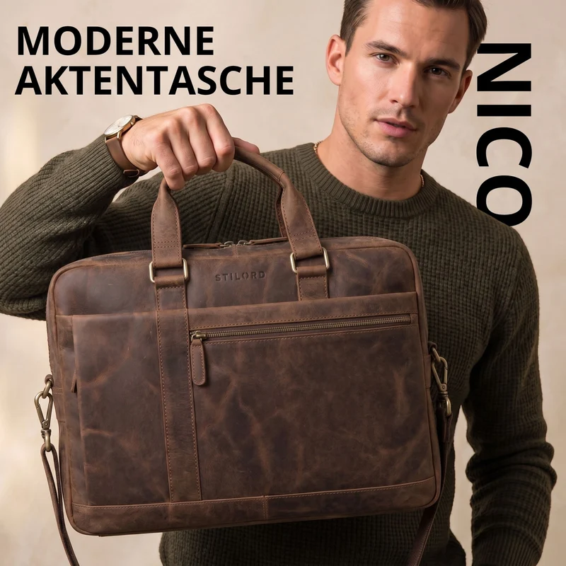 "Nico" Große Businesstasche aus Hochwertigem Leder 15.6 Zoll