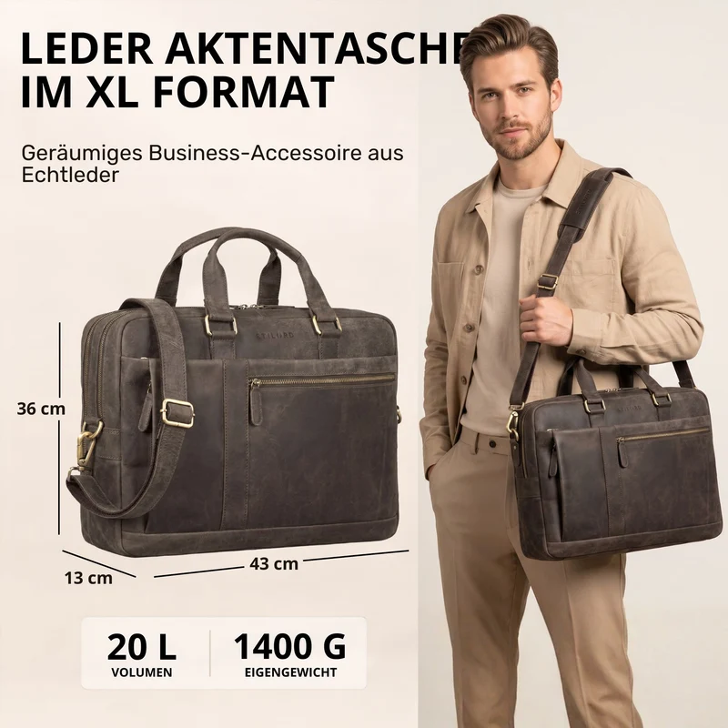 "Nico" Große Businesstasche aus Hochwertigem Leder 15.6 Zoll