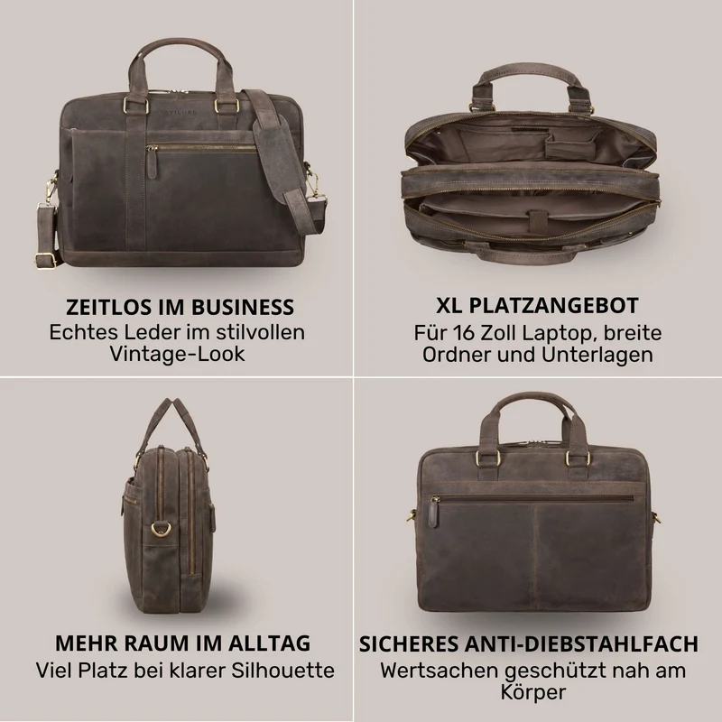 "Nico" Große Businesstasche aus Hochwertigem Leder 15.6 Zoll