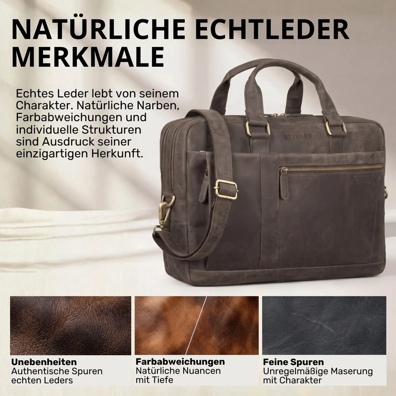 "Nico" Große Businesstasche aus Hochwertigem Leder 15.6 Zoll