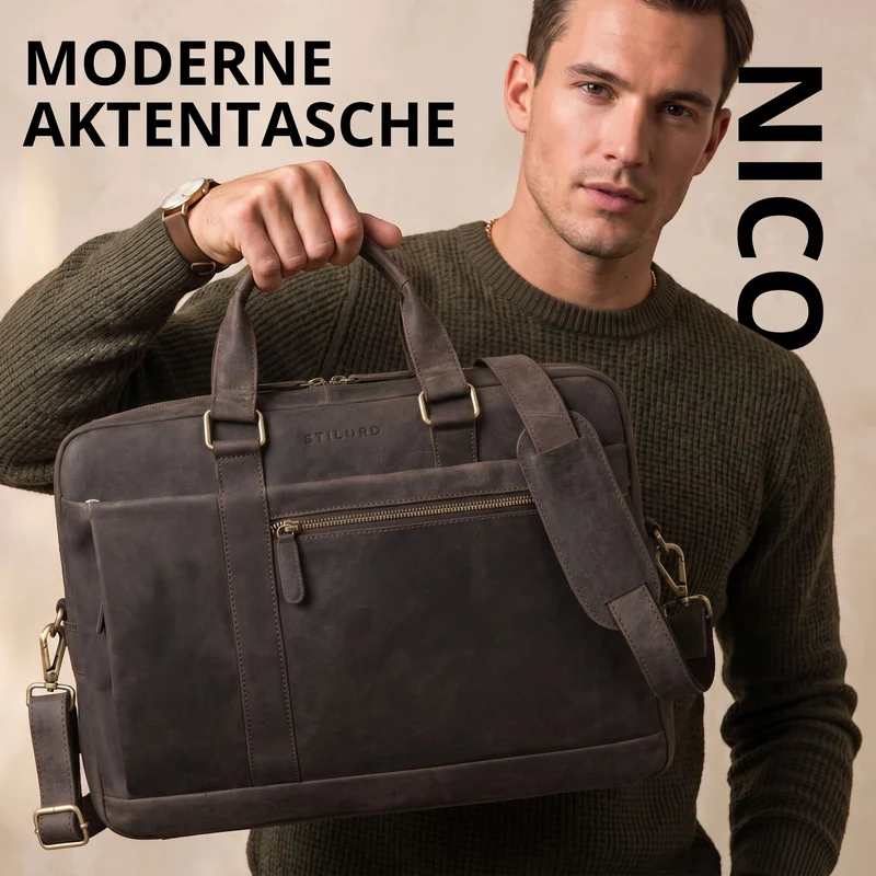 "Nico" Große Businesstasche aus Hochwertigem Leder 15.6 Zoll