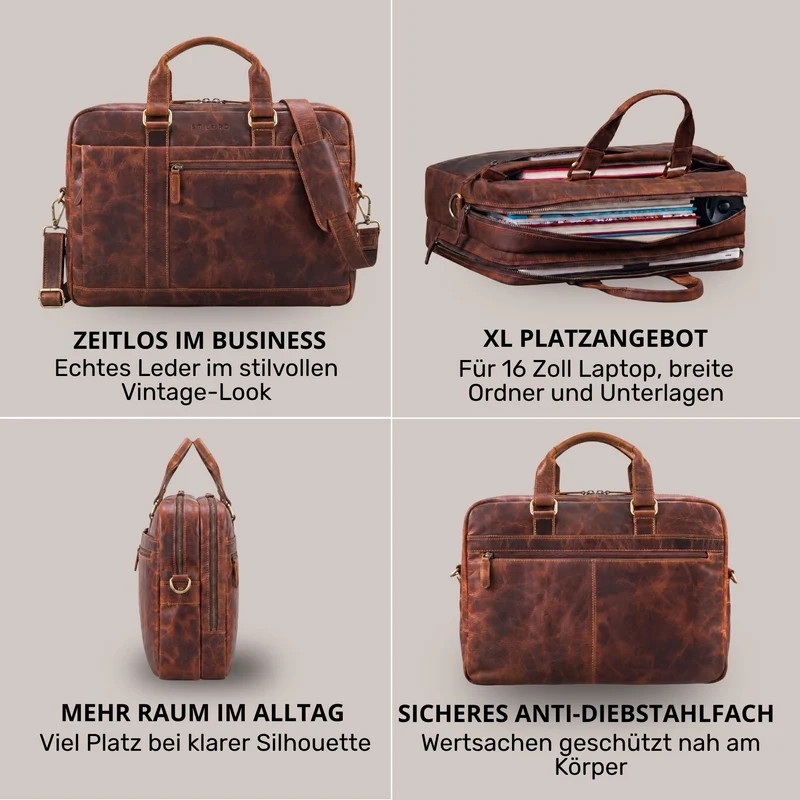 "Nico" Große Businesstasche aus Hochwertigem Leder 15.6 Zoll