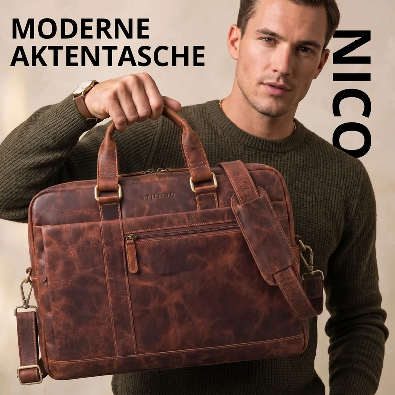 "Nico" Große Businesstasche aus Hochwertigem Leder 15.6 Zoll