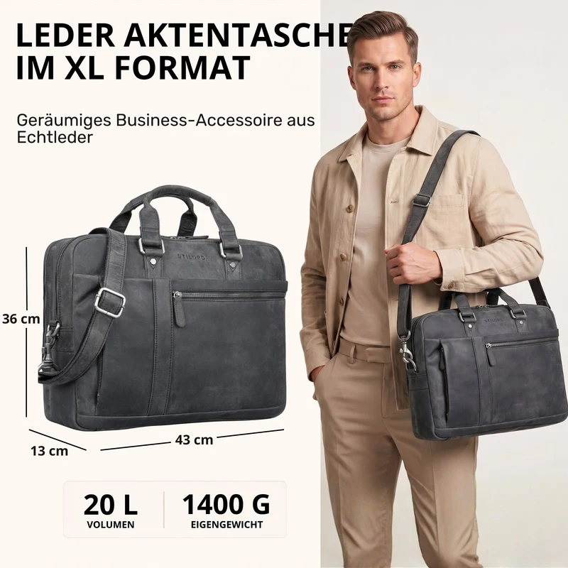 "Nico" Große Businesstasche aus Hochwertigem Leder 15.6 Zoll